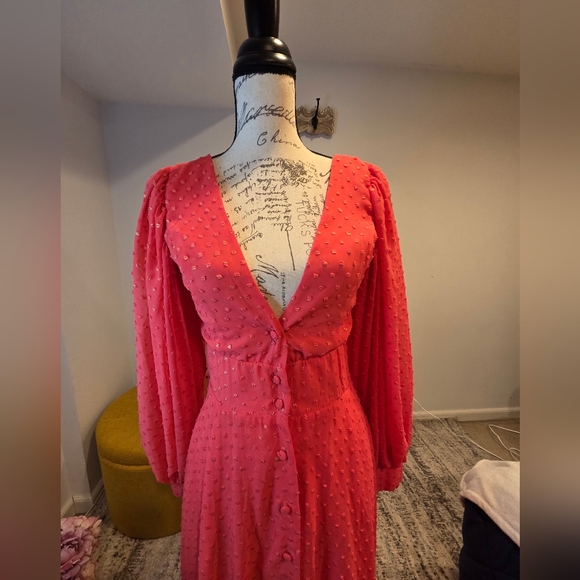 KIMBERLY GOLDSON CORAL GOLD, LESLI JACQUARD MAXI DRESS, LONG SLEEVES, SIZE S. - Picture 5 of 16